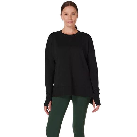 Sweaty Betty Tops - Sweaty Betty Black Cotton After Class Longline Pullover Sweatshirt